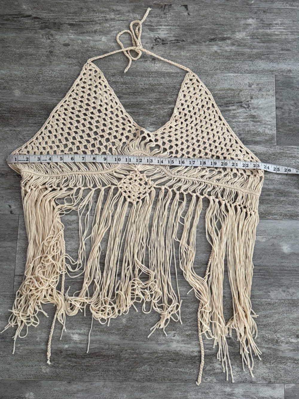 Bohemian Festival Crochet Halter Fringe Top in Cream - Picture 6 of 7